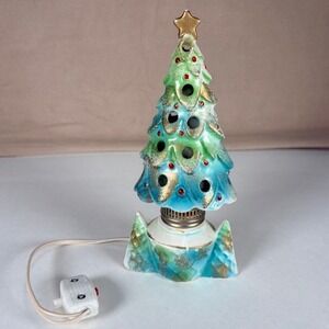 Vintage MCM Tilso Ceramic Christmas Tree Lamp Japan Turquoise Needs Rewire